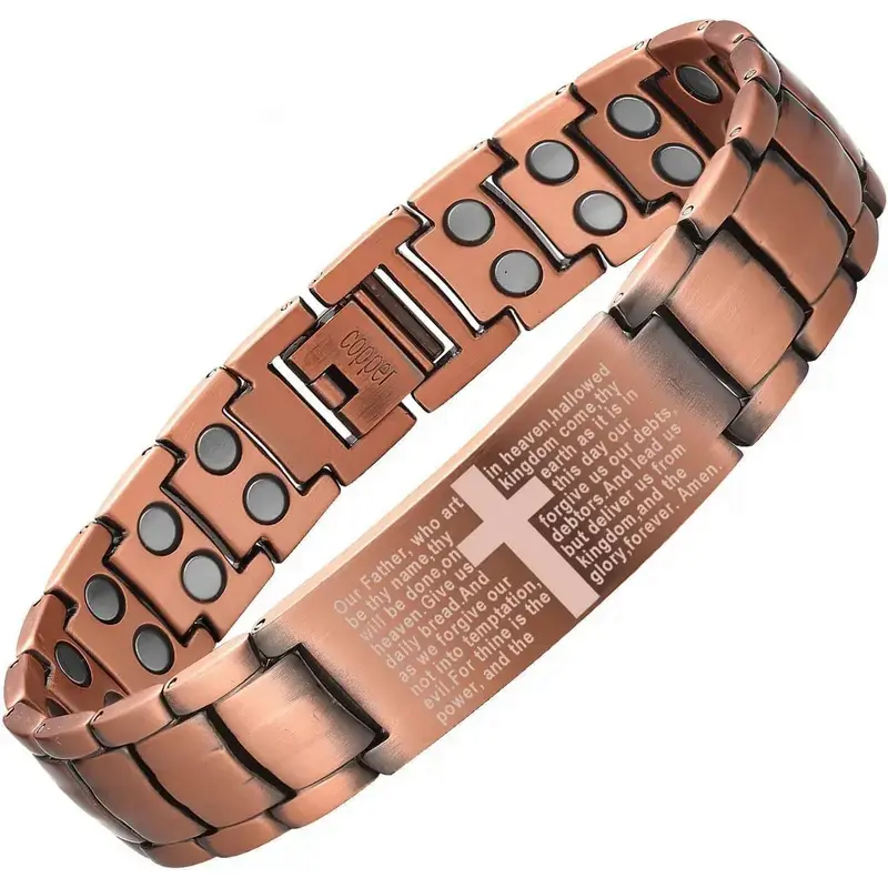 Mai Rui  2X Copper Magnetic Bracelet for Men, Ultra Strength Cross Bracelet With Ring, Adjustable Link Jewelry Gift Wearable Valentine’s Day gift.