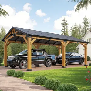 [SummerVibes]VanAcc 12'x24' Cedar Wood Hardtop Gazebo with Steel Roof, Waterproof Outdoor Carport Pavilion, Heavy-Duty Snow & Wind Resistant Canopy for Patio, Driveway, Garden
