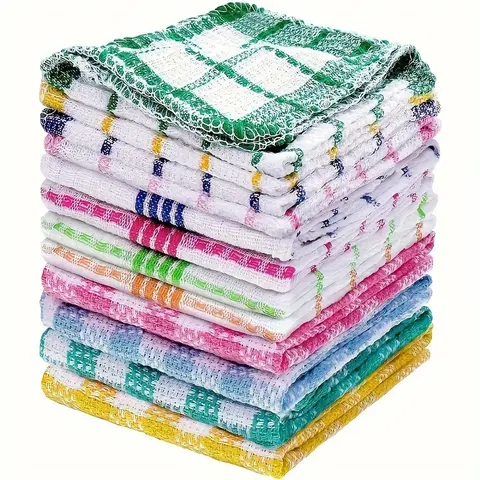 Colour Mixture 12-Pack Waffle Knit Cleaning Cloths - Absorbent Dish Towels, Mixed Assorted Color Washable Durable Supplies, Travel-Friendly for Kitchen Sink Use