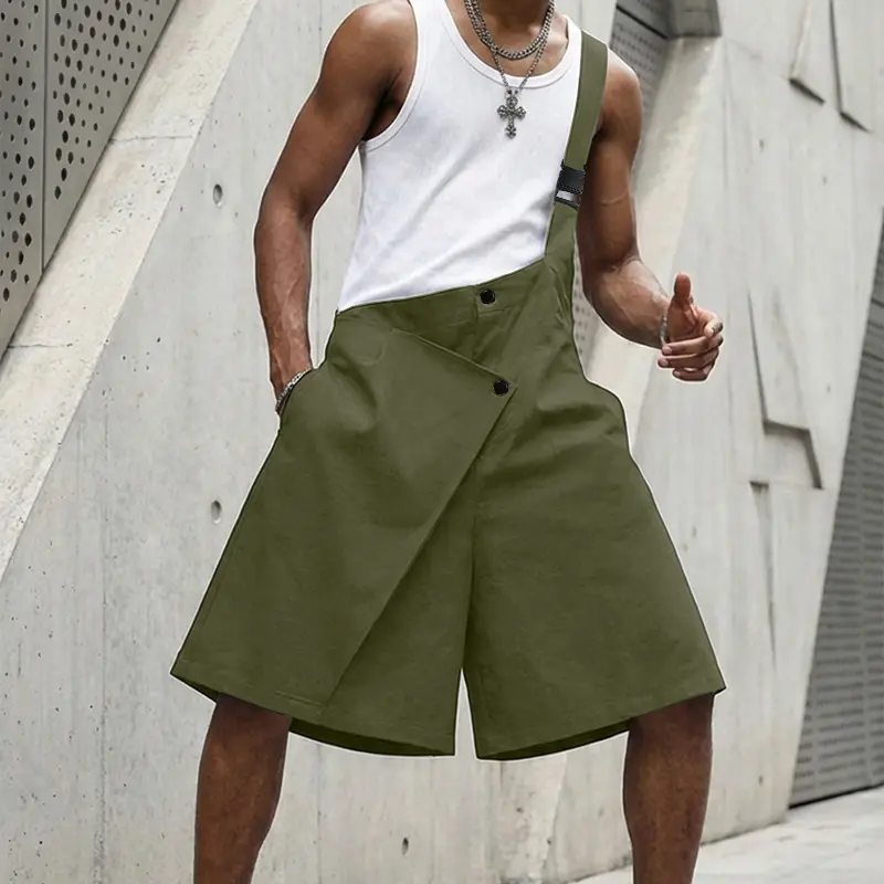 INCERUN Mens Sleeveless Strappy Bib Dungarees Overalls Rompers Shorts Summer Casual Loose Wide Leg Short Cargo Jumpsuits