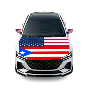 USA Puerto Rican Flag Car Hood and Side Mirror Cover Set for Cars Trucks SUVs, Stretchable Polyester Hood Wrap, Patriotic Vehicle Exterior Decoration for Parades Festivals Road Trips