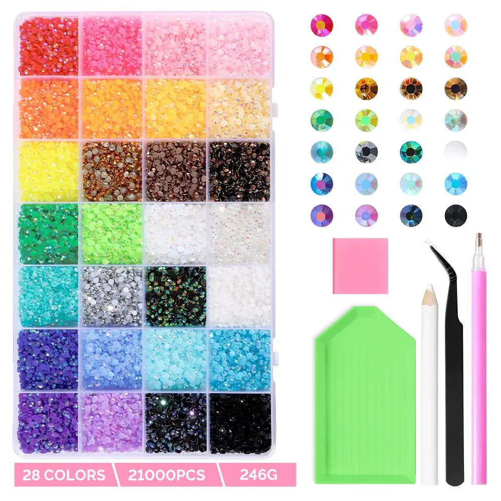 21000PCS 28 Colors Nail Art Rhinestones