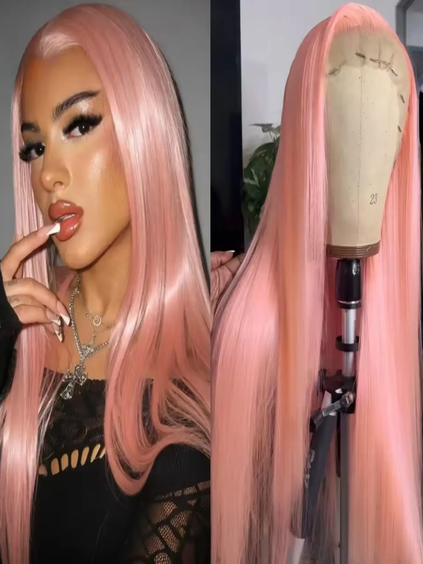 26 Inch Light Pink Wig, 13x4 Straight Synthetic Lace Frontal Wig, Heat Resistant Fiber, Pink Wig, Lace Straight Wigs, Natural Hairline, Daily Wear, European & American Fashion Style, Party Wedding Use, Festival