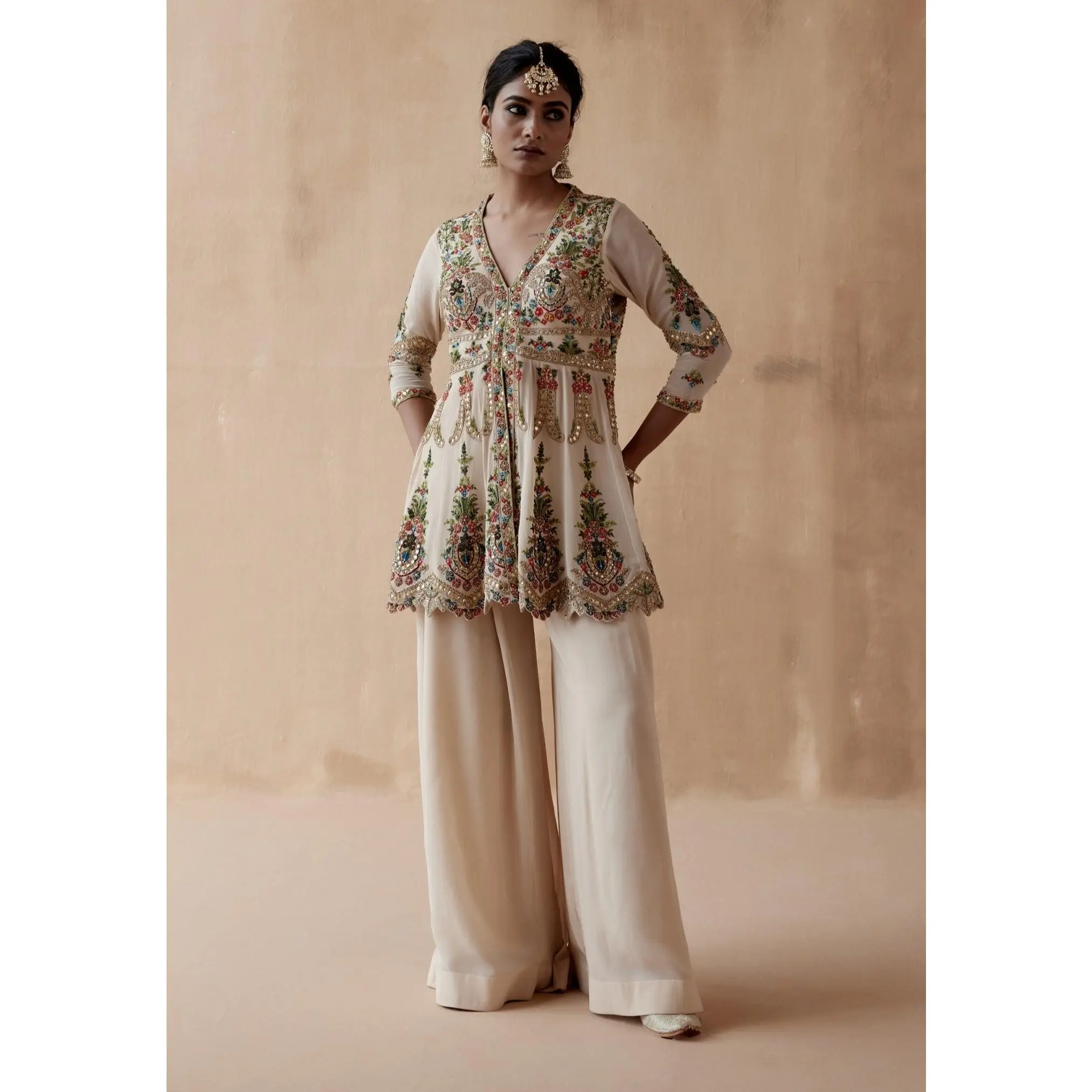 Ivory floral thread kurta and sharara