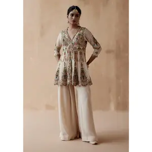 Ivory floral thread kurta and sharara