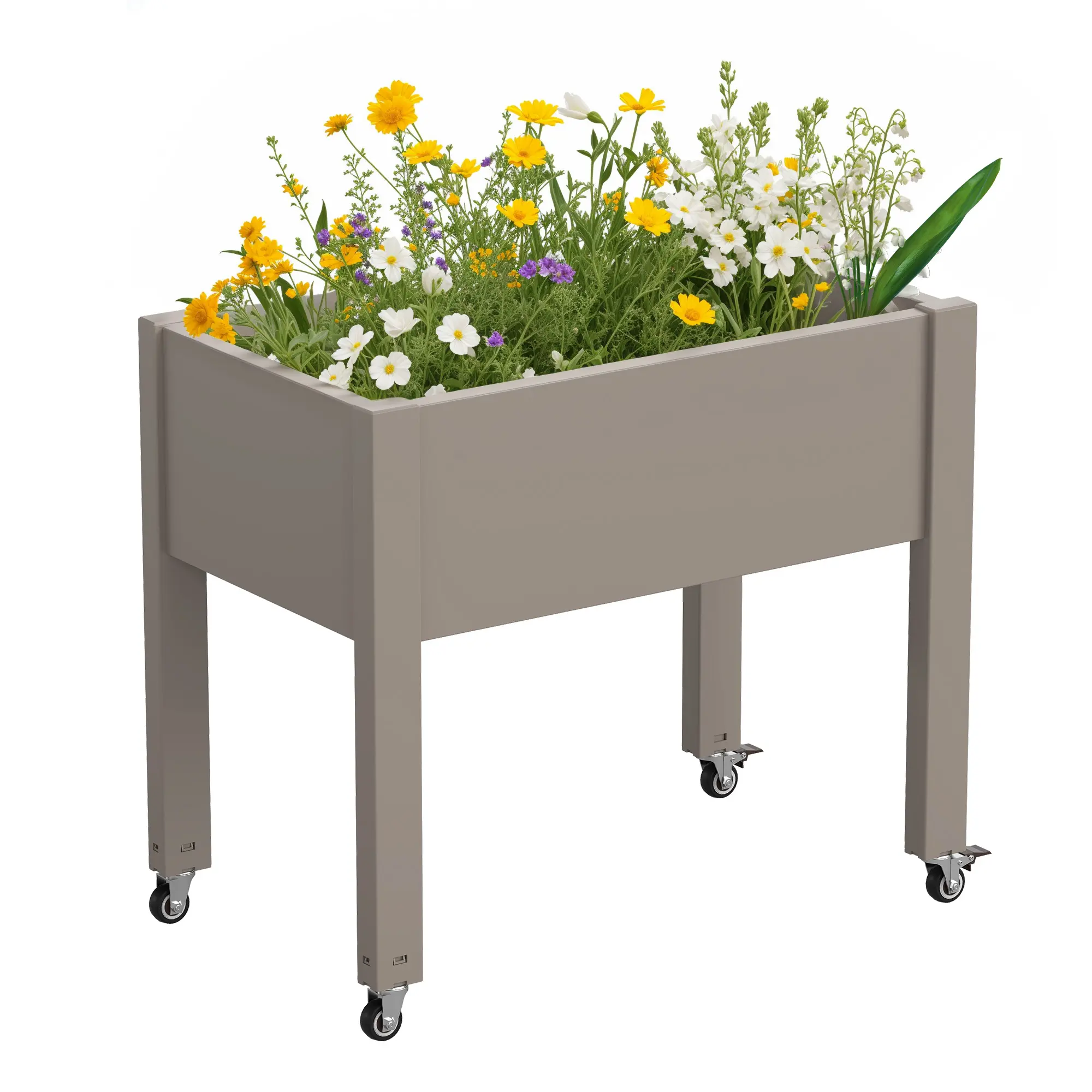 Mobile Wheeled Planter Box, Durable Resin Material with Built-In Drainage Holes, Outdoor Garden Pot for Balcony, Patio, Vegetables and Fruits.Summervibes