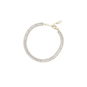 Ettika Rhinestone Baguette Anklet 18k Gold Plated Brass Cubic Zirconia 8 Inches with 1 Inch Extender Adjustable Jewelry