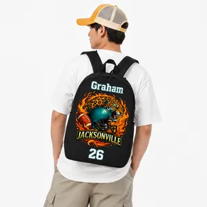Jacksonville Fans Football Canvas Backpack - Customizable Name & Number School Bag, Functional Student Gift