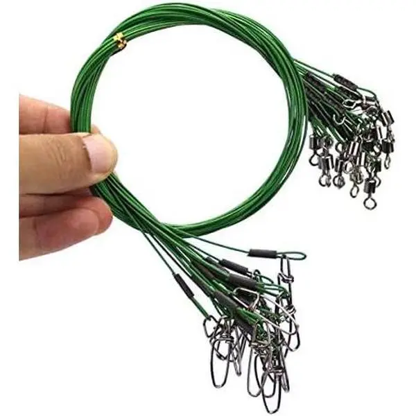 20pcs Fishing Wire Leaders Heavy Duty Fishing Stainless Steel Wire Leaders 150LB High Strength Fishing Leaders with Swivels and Snaps Black/Red/Green