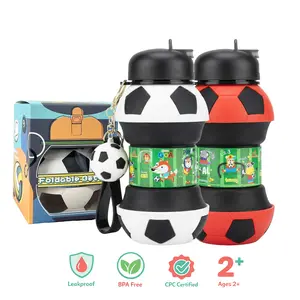 Foldable Water Bottle, 1 Count Soccer Ball Design Water Bottle with Lid, Portable Leak-proof Drinking Cup for Outdoor Sp, Sports Drinking Bottle, Travel Water Bottle
