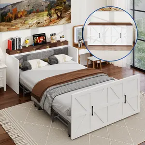 Lilypelle 2-in-1 Murphy Cabinet Bed – Farmhouse Hideaway Foldable Platform Bed for Guest Room, Bedroom, or Home Office, Up to 650 Lbs