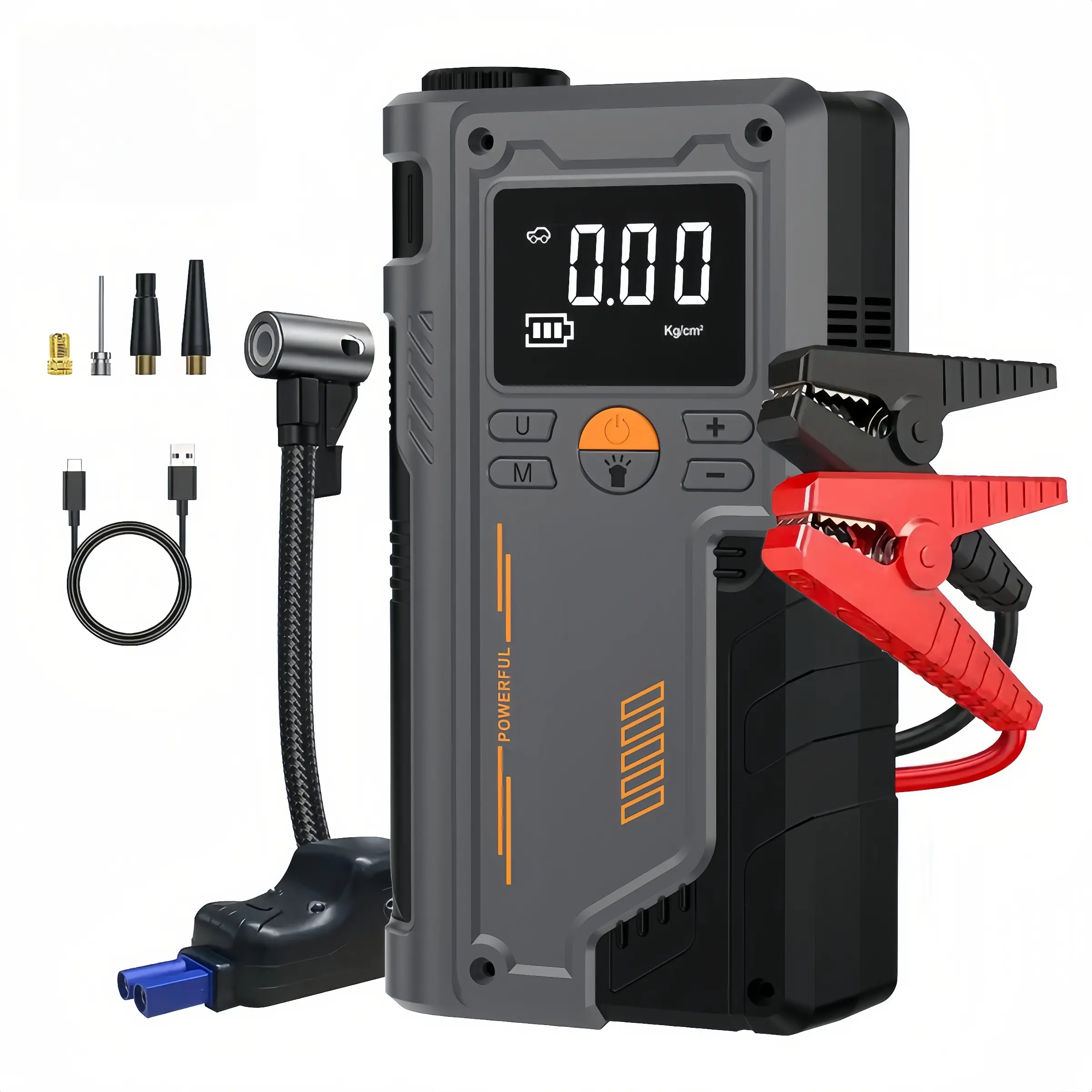 Portable Air Compressor with LED Emergency Light, Rechargeable Battery ...