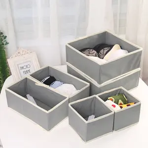 Coverless underwear grid fabric desktop bra, panty, and sock storage box wardrobe drawer-style organizer six-piece set