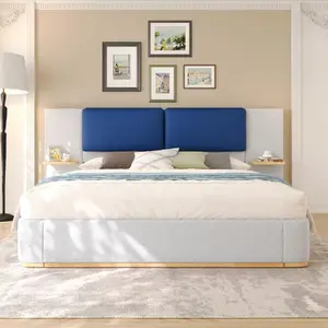 Bellemave Queen Size Upholstered Panel Storage Bed Frame - Fabric-Wrapped, Glam Design, Anti-Collision Rounded Edges, Stable Solid Construction, Side Shelves, No Box Spring Needed, Easy Setup & Assembly