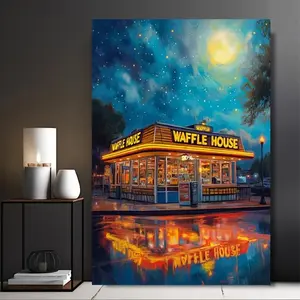 Vibrant Waffle House Moonlight Scene Poster