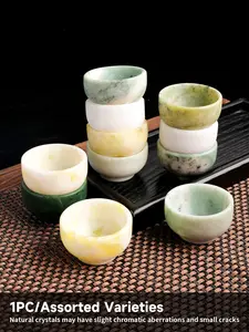 Natural Crystal Jade Tea Bowl, Handcrafted Zen Tea Set, Healing Energy Stone Decor, Small Teacup for Meditation and Relaxation