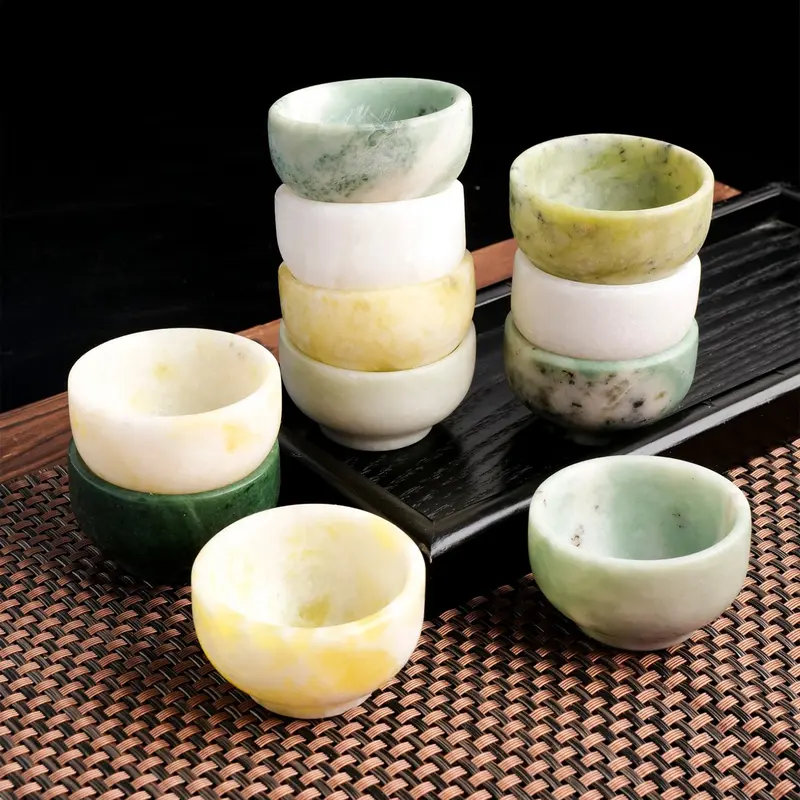 Natural Crystal Jade Tea Bowl, Handcrafted Zen Tea Set, Healing Energy Stone Decor, Small Teacup for Meditation and Relaxation, Tea Cups Set