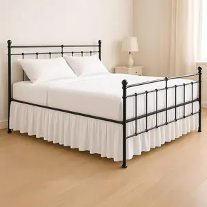 KRISHNA Ruffled Bed Skirt with Split Corners King, 100% Microfiber Hotel Quality, 16 Inch Drop Dust Ruffle Gathered Bedskirt with Platform, 78" x 80", White