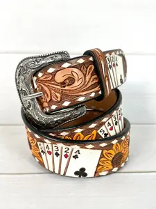 Vegas Desert Sunflower Tooled Leather Woman’s Belt