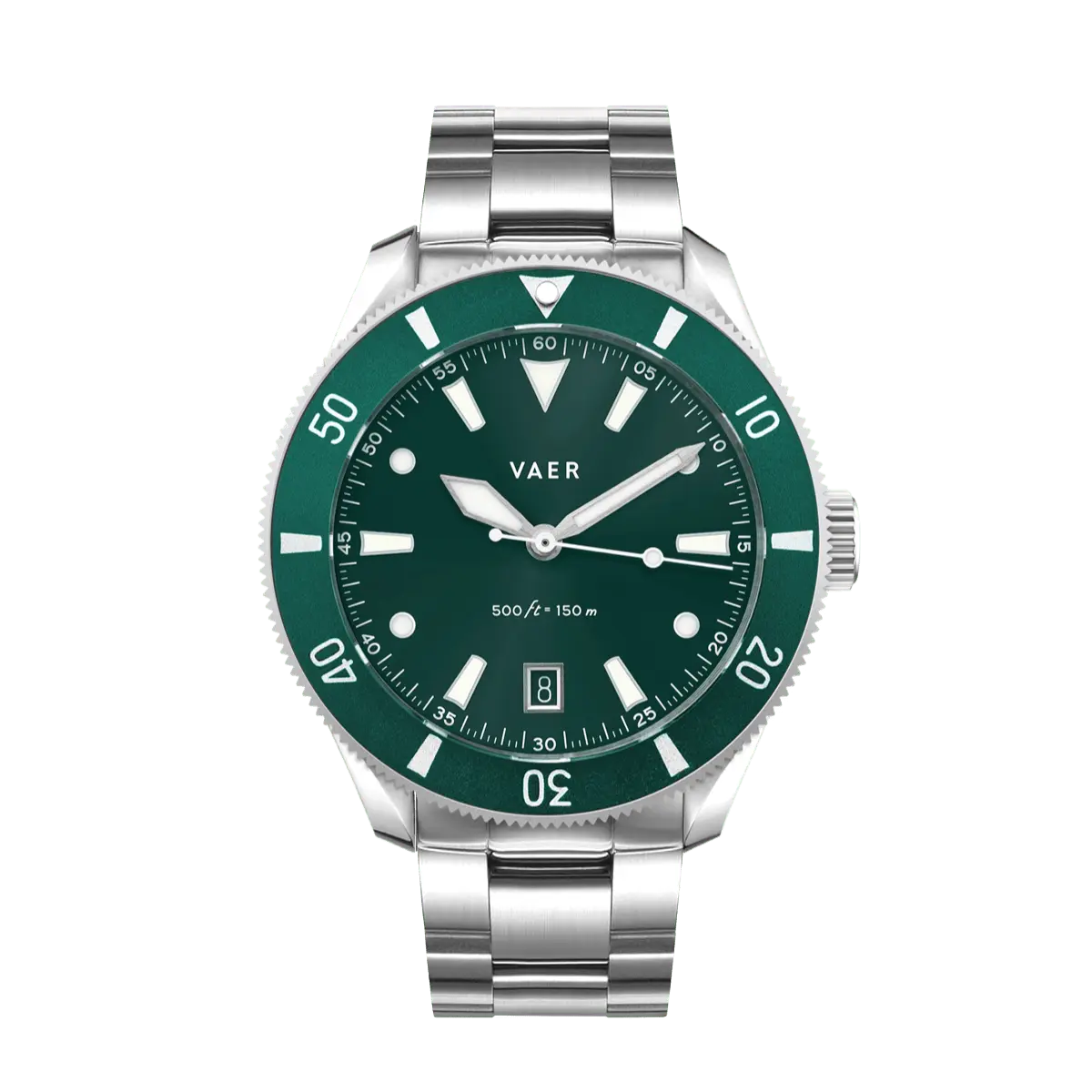 Vaer DS2 Meridian Green Quartz Watch 42mm -  Green Dial | Round Military Dive Style & Water Resistant with  Sapphire Crystal | Luminous Hands & Markers, Black Silicone & Khaki Nylon Straps, Stainless Steel Case, Everyday Sport Watch