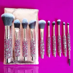 10-Piece Premium Pink Diamond-Inlaid Handcrafted Custom Makeup Brush Set