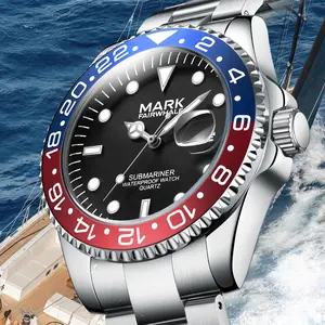 Men's waterproof watch, fashionable luxury steel band watch, suitable for parties and outdoor activities. Luminous watch, equipped with a single calendar function, the outer ring of the case can be rotated to allow you to read the time clearly.