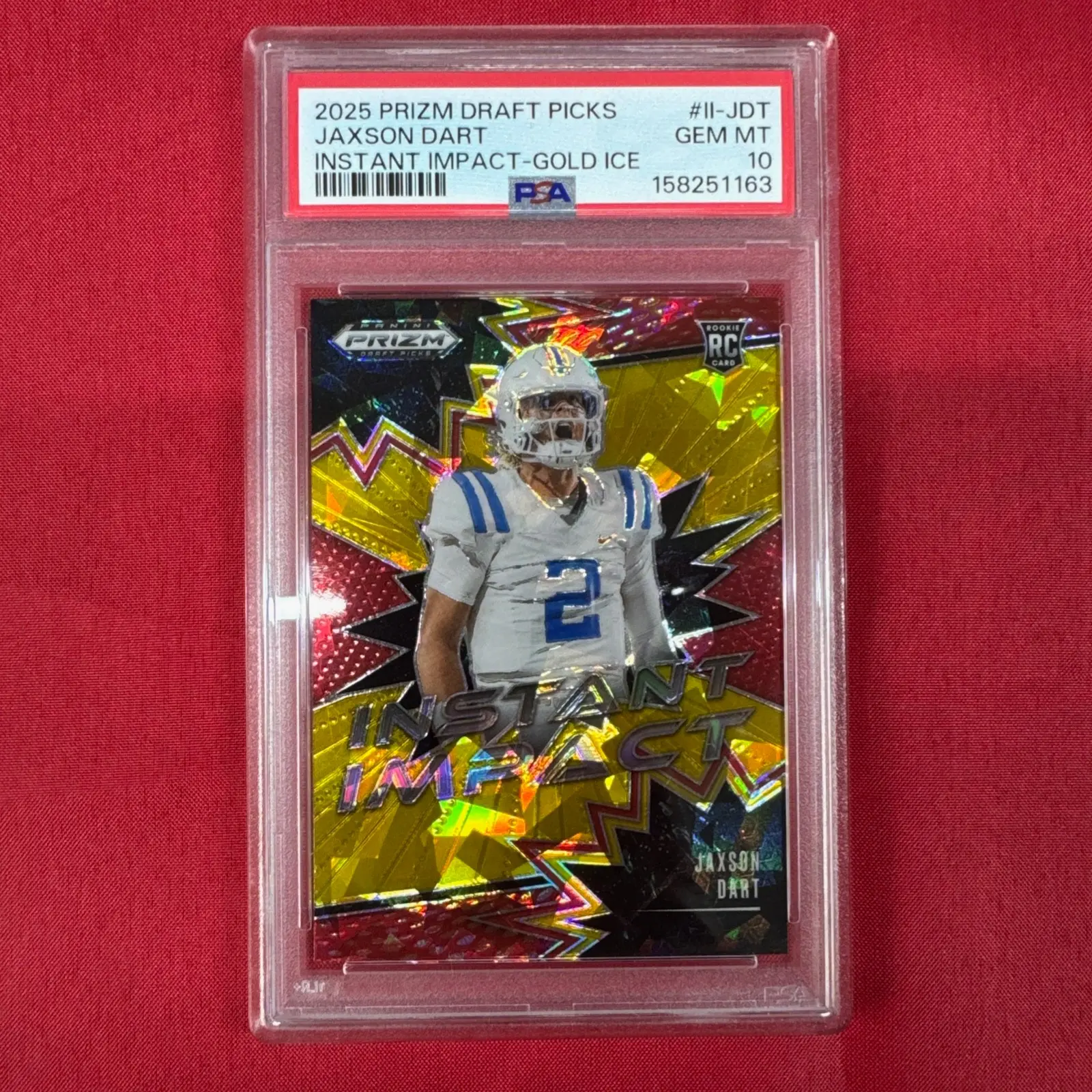 2025 Prizm Draft Picks Instant Impact - Jaxson Dart (RC) - #II JDT Gold Ice - PSA Gem Mint 10 - NY Giants