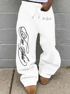 Men's minimalist letter print sweatpants, comfortable to wear, casual and stylish, with pockets, suitable for all seasons and everyday wear.
