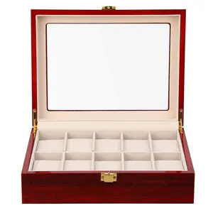 Uten Watch Box, 10 Compartments Wooden Watch Case with Removable Watch Pillow, Metal Clasp Watch Display, Watch Box Organizer for Men and Women