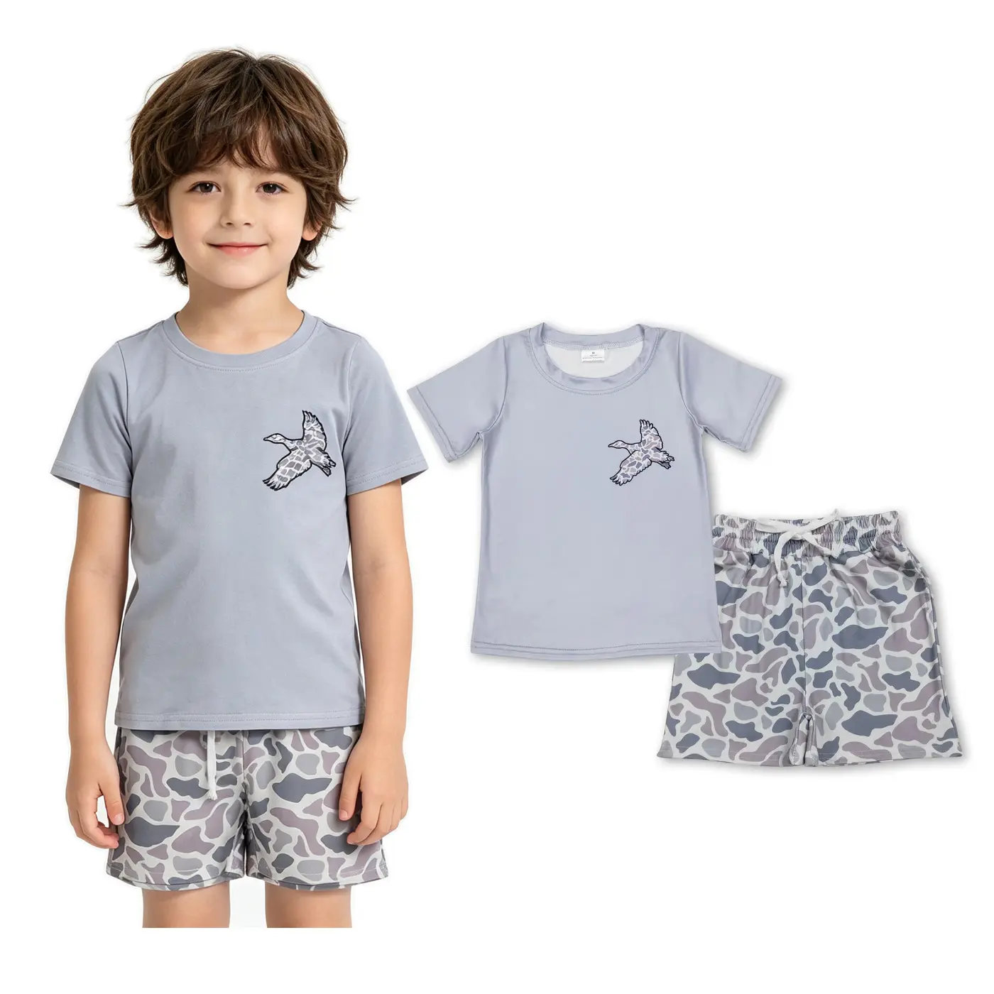 Boys' 2-Piece Camo Shorts Set with Mallard Duck Hunting Graphic Tee, Lightweight & Machine Washable for Summer Fun, Elastic Waistband, Outdoor Fun, Fitted, 12-18M, 18/24M, Practical Set