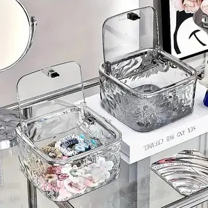 🗑️ The Chicest Way to Hide Clutter. Transparent Mini Wastebasket | Square Acrylic Style Pen Holder Cup, Decorative Sundries Bin for Bedroom, Table Organizers