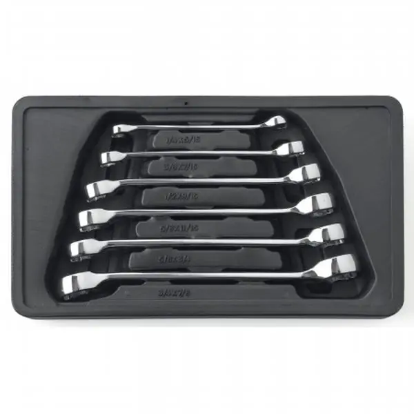 GearWrench 81907 SAE Flare Nut Wrench Set - 6-Piece, Chrome Finish, Offset Ends, Size-Stamped Hand Tool for Hardware Repairs, DIY Maintenance
