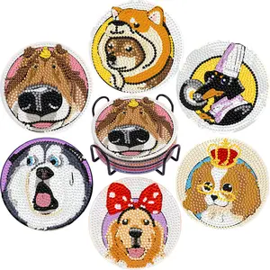 Dog Lovers' 6-Pcs 5D Diamond Art Coasters Set - DIY Craft Kit with Holder, Coffee Table Drink Coasters, Home Decor Gift
