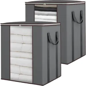 2 Pack Extra Large Blanket Storage Bags 120L Comforter Storage Bags with Reinforced Handles Breathable Clothes Storage Containers for King Comforter Bedding Pillow Sheet (15.6 W X 23.6 H) Grey - Home Improvement.