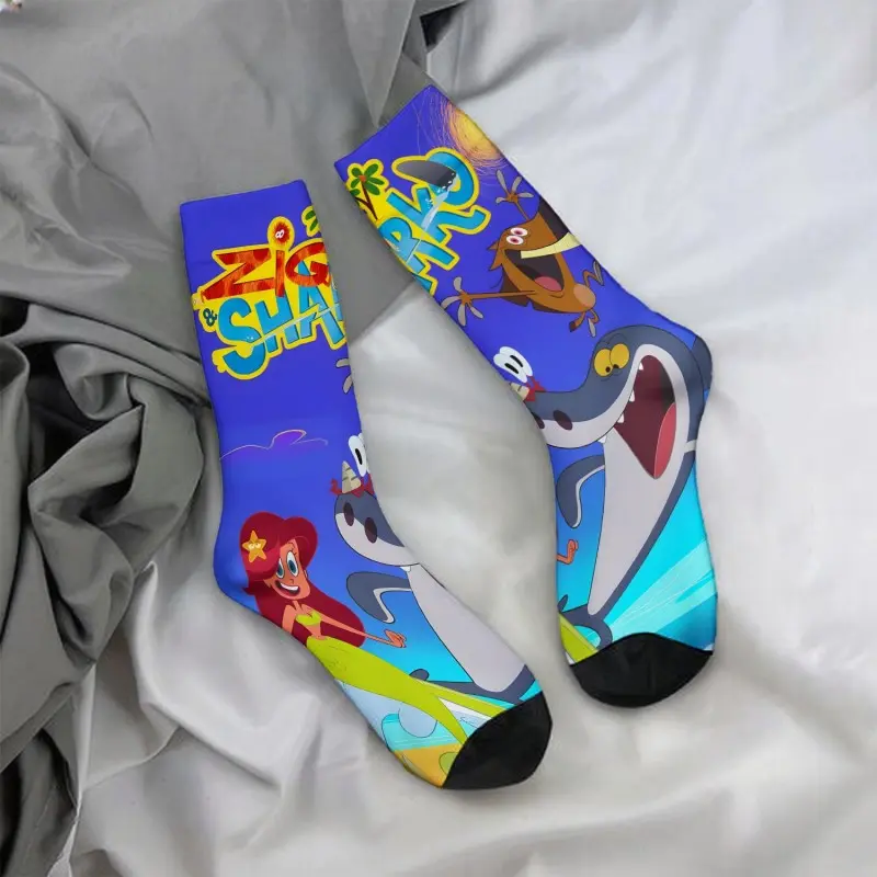 Mermaid and shark cartoon character mid-calf socks, casual, soft, comfortable, and a must-have for autumn and winter.