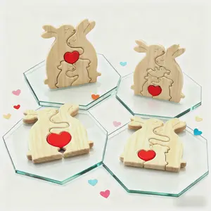 Wooden Parent-Child Rabbit Puzzle Decoration Set, Perfect Valentine's Day Gift/mother's Day Present, Great Family Memorial Meaning, Wooden Puzzles