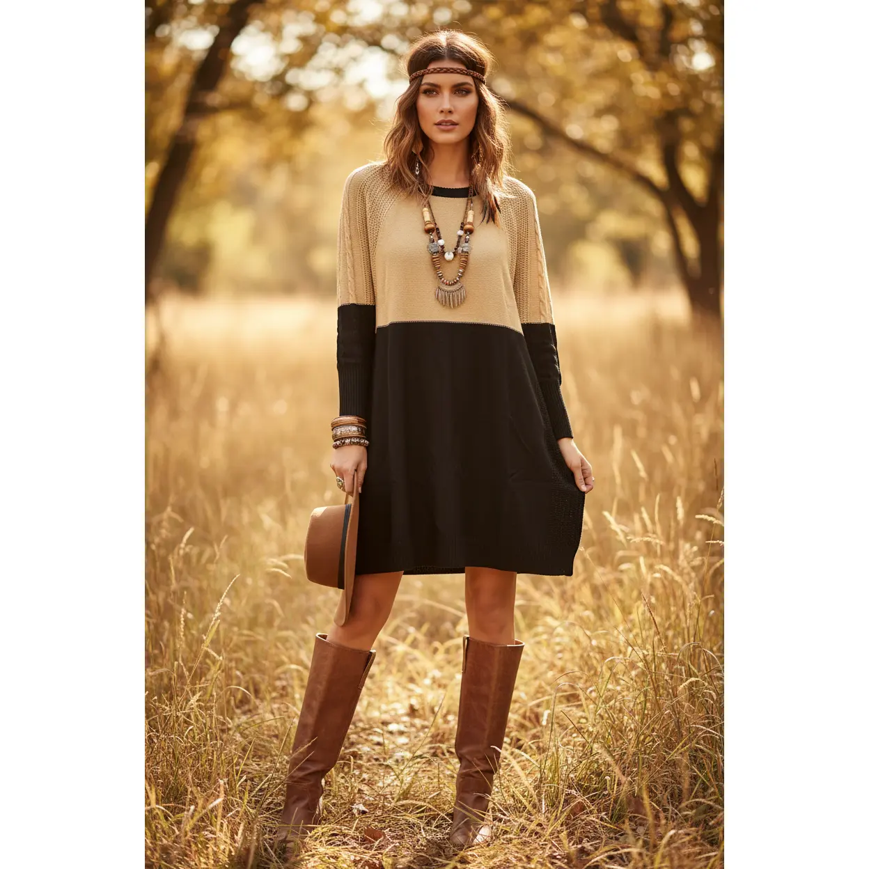 LuLaRoe Lauren Women's Color Block Sweater Dress, Casual Acrylic Pullover with Cable Knit Long Sleeves and Rib-Knit Trim, Long Sleeve, Knitwear, Side Slits, Rib-Knit Neck