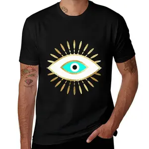 Glistening Gold Evil Eye Graphic Tee - Turquoise Nazar Protective T-Shirt - 100% Premium Cotton - Unisex Fit S to 5XL - Boho-Chic Style - Fast US Shipping