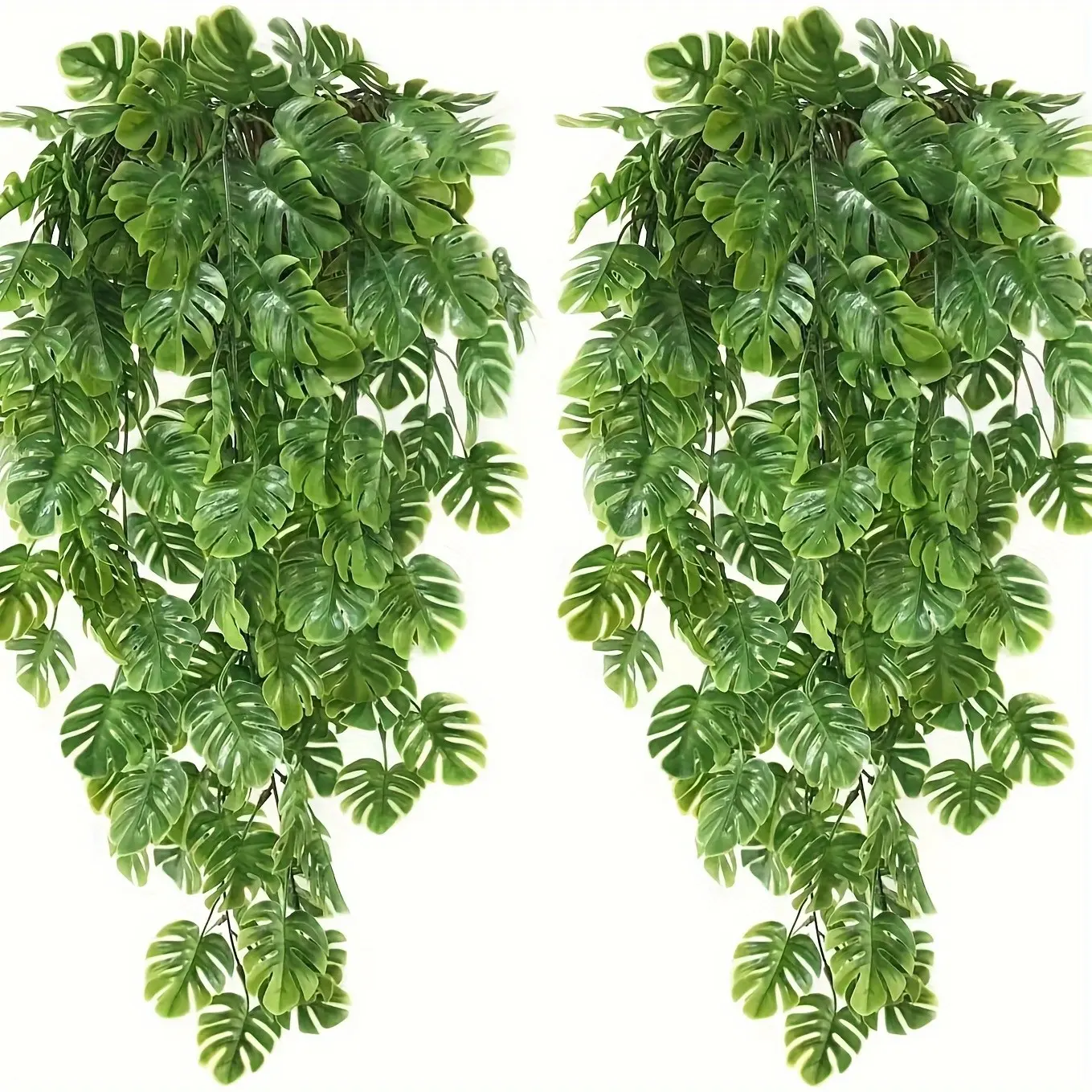 4pcs Lush Artificial Monstera Hanging Vines - Realistic Tropical Jungle Leaves, Durable Plastic Greenery for Indoor & Outdoor Decor, Ideal for Home, Kitchen, Garden Wall Enhancements, Perfect for Spring & Easter Decorations, Jungle Theme Decorations