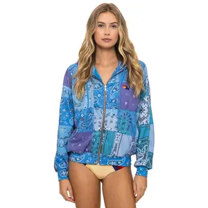 BANDANA QUILTED RELAXED ZIP HOODIE - BLUE