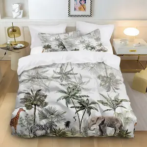 3-piece Jungle Adventure Animal Print Bedspread Set, including 1 bedspread + 1/2 pillowcase (without filling), high-definition four-season prints, suitable for home and dormitory, cozy bedding, bedroom set, mysterious design, easy to clean, durable