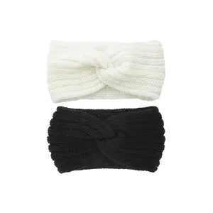 2 pcs Winter Thick Warm Knitted Headbands for Women, Ear Warmer Headwrap, Solid Minimalist Hair Band for Yoga and Outdoor Protection