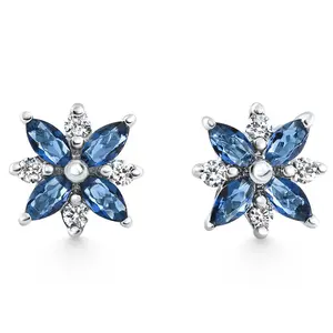 .60Ct Petal Marquise Blue Sapphire Diamond Studs Earrings White Gold Lab Grown