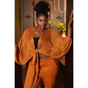 Carmel Lurex Dolman Sleeve Tie Front Jacket