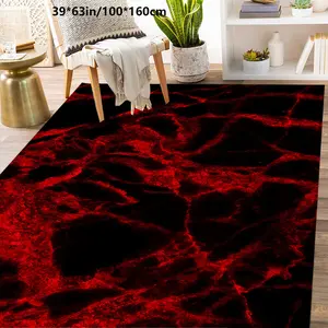 1pc Area Rug Imitation Black and Red Marble Texture Nordic American Style Carpet Non-slip Machine Washable Easy to Clean Home Decor Sofa Coffee Table Mat Bedroom Bedside Mat Dining Table Mat Kitchen Non-slip Mat Camping Indoor Outdoor Carpet Mat