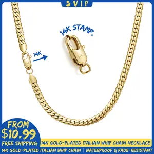 14K Real Gold-Plated Whip Cuban Link Chain Necklace for Men – 6mm & 8mm, 16-24in, Waterproof & Tarnish-Free, Italian-Style, Hip Hop Streetwear, Minimalist Layering Jewelry, Perfect Gift for Him