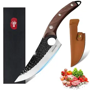 Forged Japanese Chef Knife, Full Tang Stainless Steel, Handmade Blade, Viking Style, with Leather Sheath, Perfect BBQ Gift