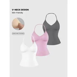 Women's Halter Yoga Tank Top with Padded Bra, Outer Wear Backless Tight Fitness Shirt, Pilates Workout Top, Sporty Activewear