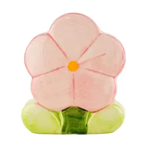 Golden Lion Pink Tulip Ceramic Pen Holder - Makeup Brush Organizer, Desk Decor, Desktop Storage Container (10.9*7.1*12.4CM)