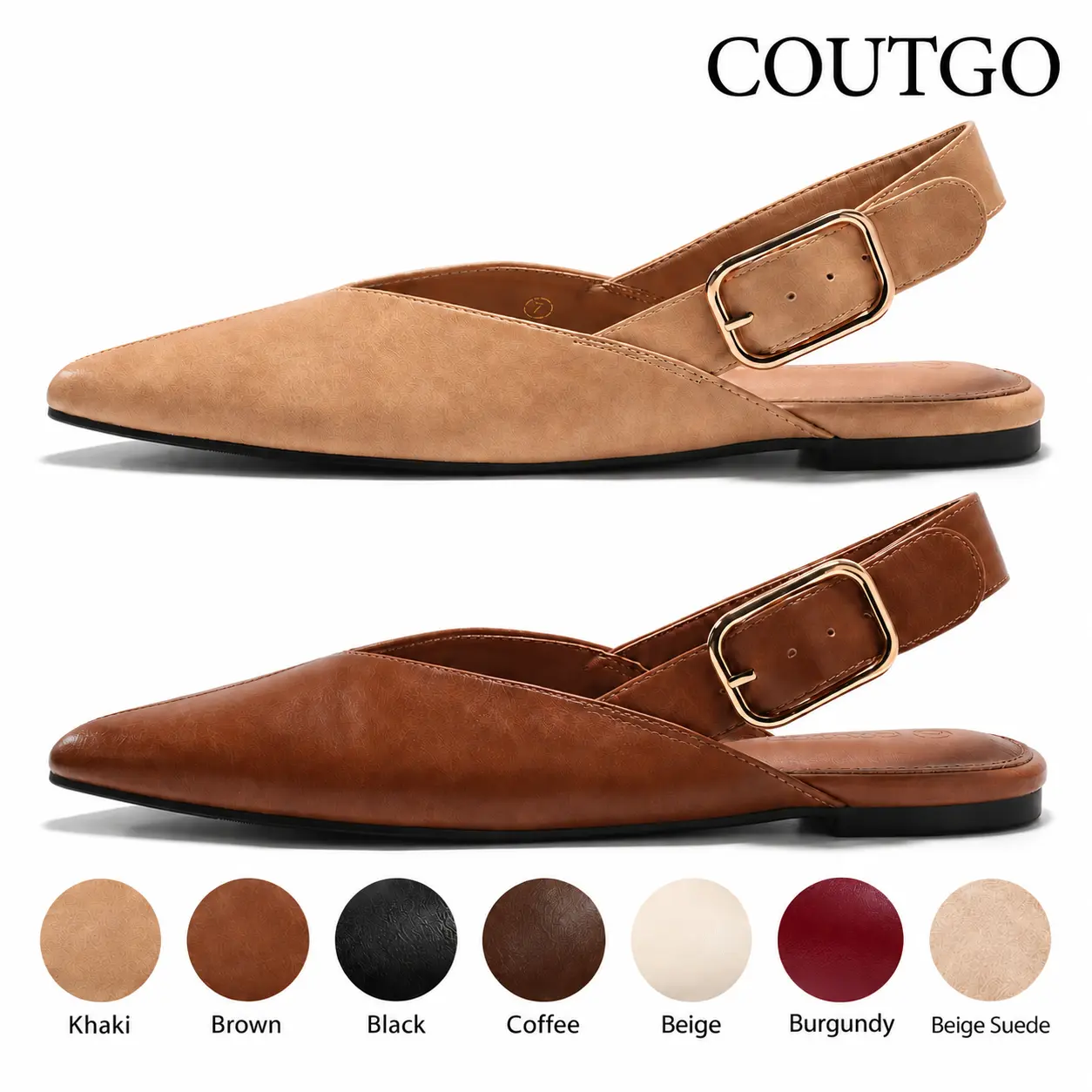 Coutgo Womens Flat Mules Closed Pointed Toe Slingback Slip On Flats Work Office Dress Sandal Shoes